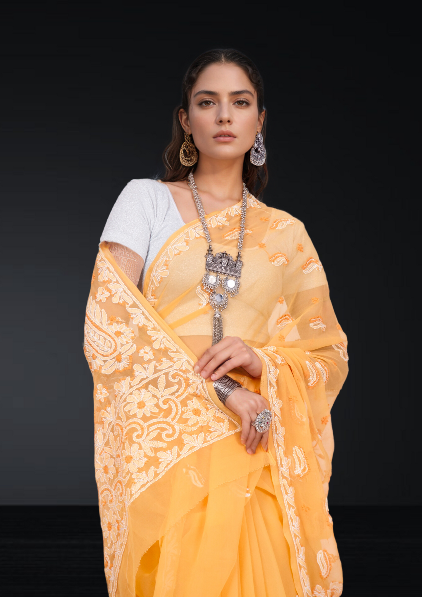 Pinaka - Fine Georgette Chikankari Sari