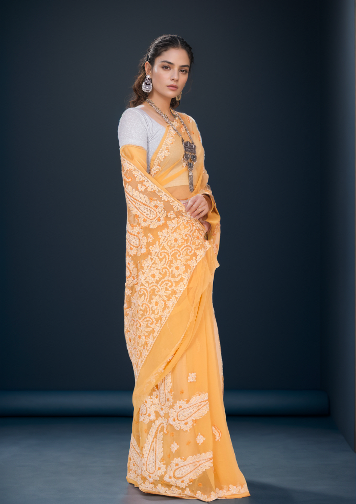 Pinaka - Fine Georgette Chikankari Sari