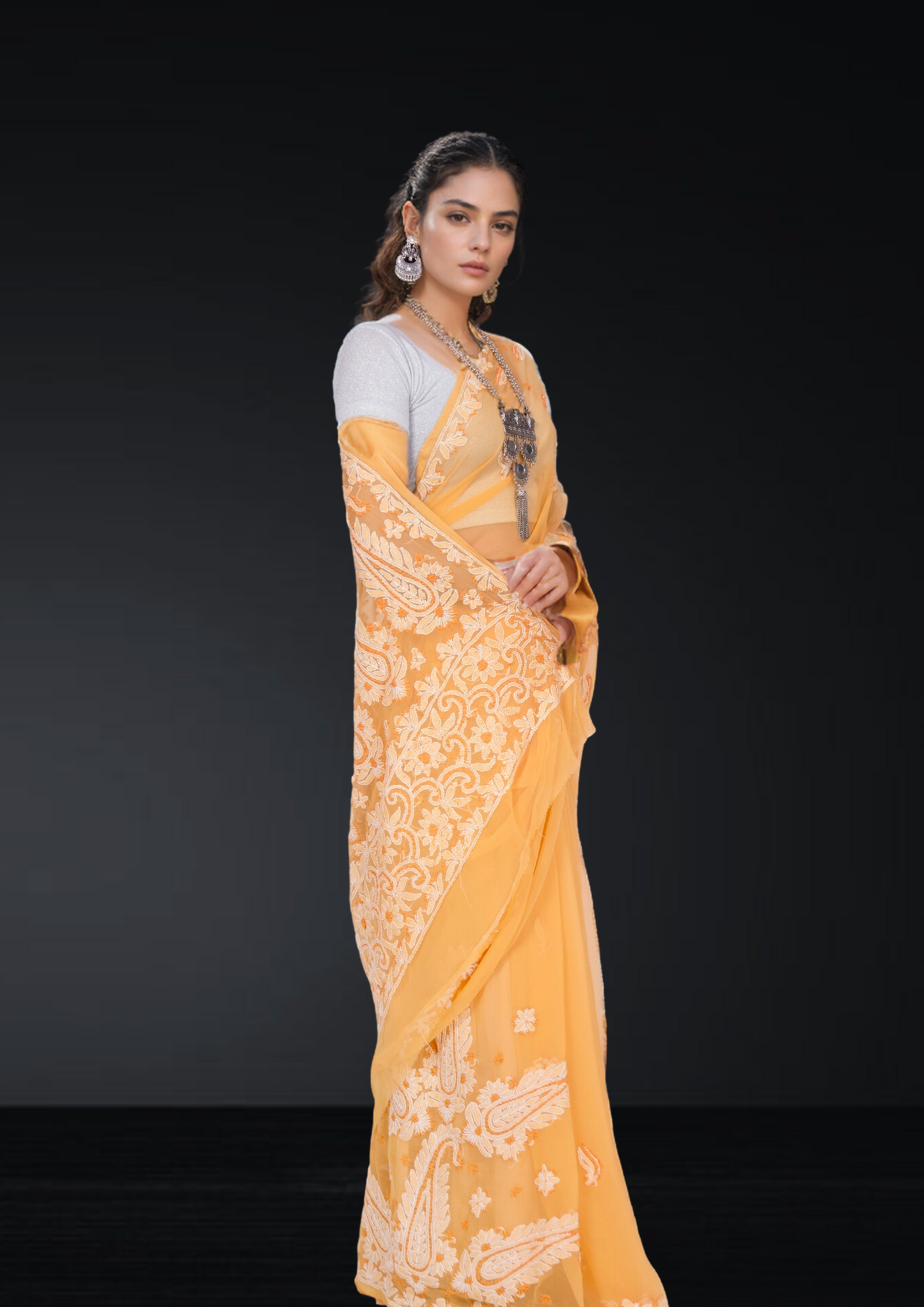 Pinaka - Fine Georgette Chikankari Sari