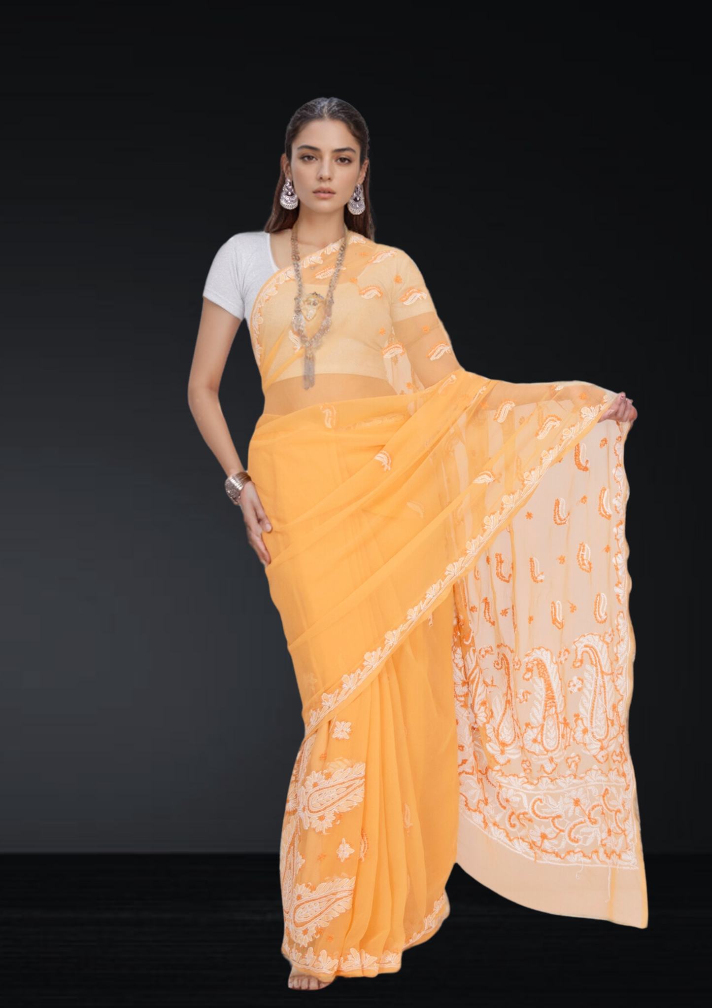 Pinaka - Fine Georgette Chikankari Sari