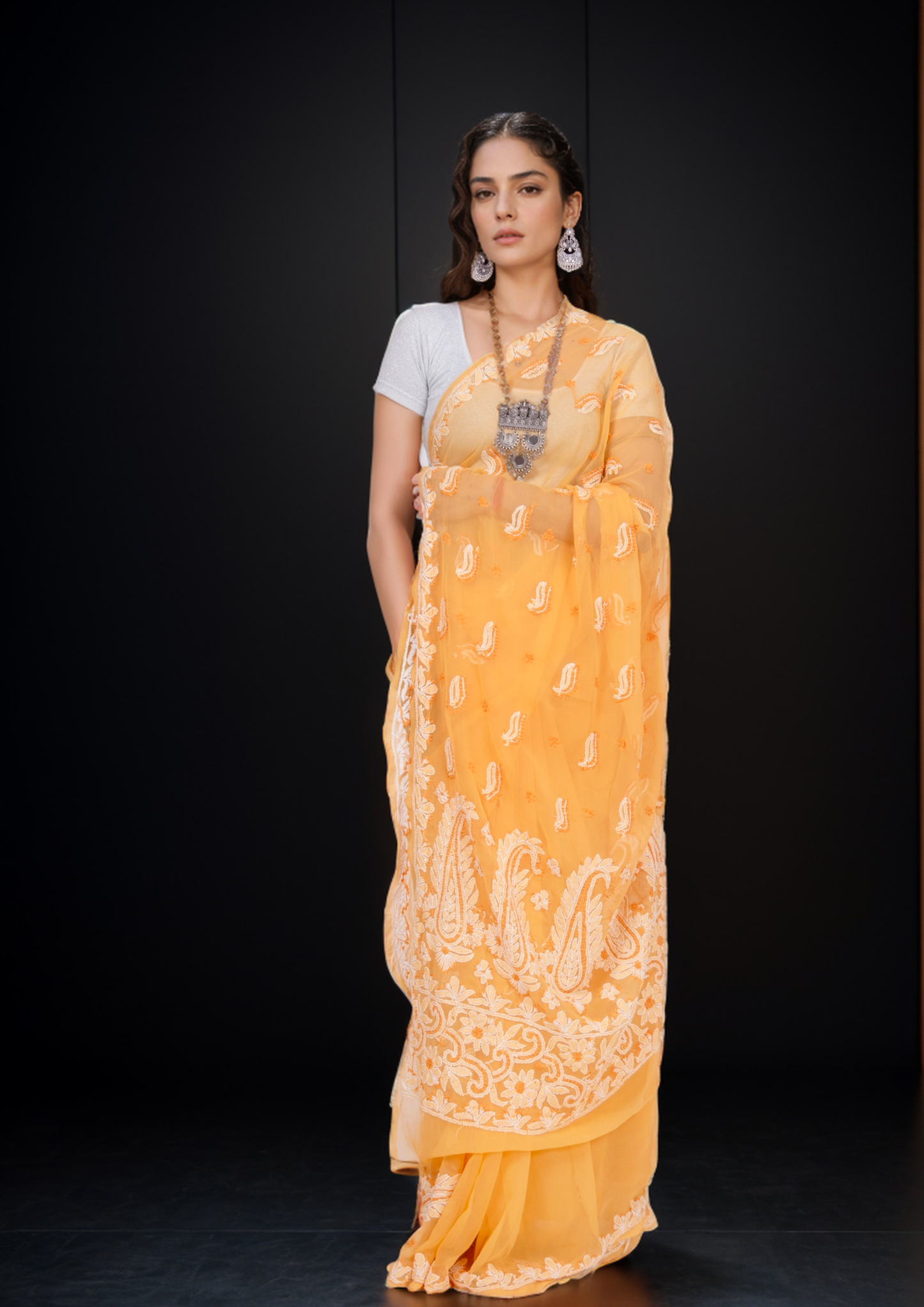 Pinaka - Fine Georgette Chikankari Sari