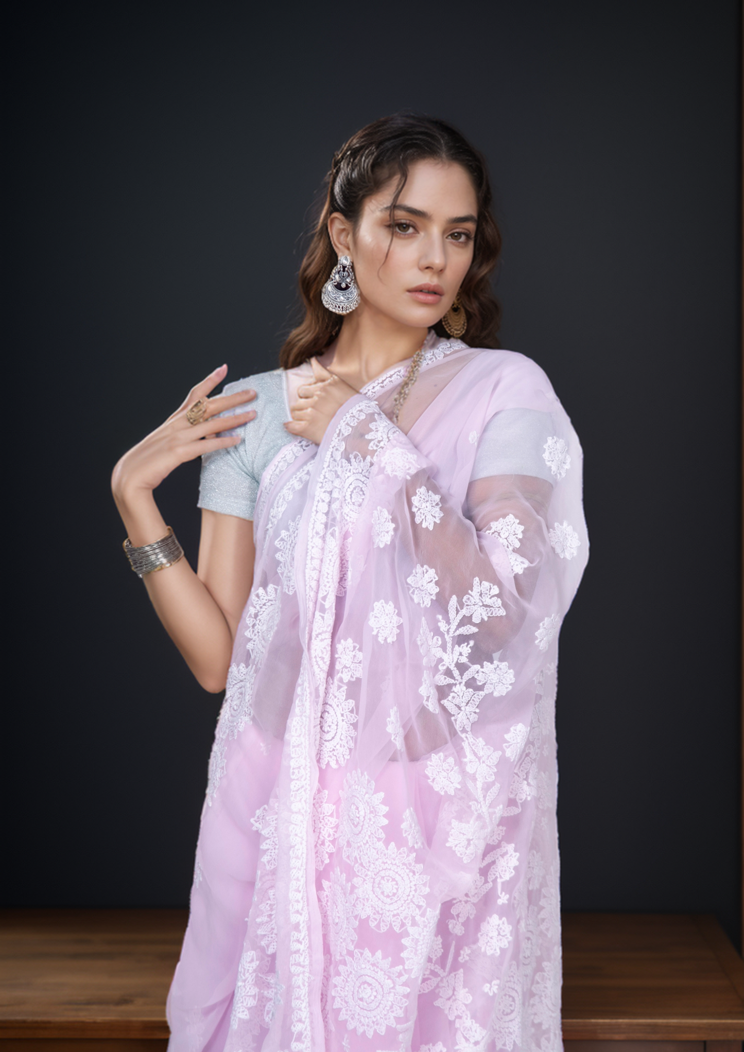 Pinaka - Fine Georgette Chikankari Sari