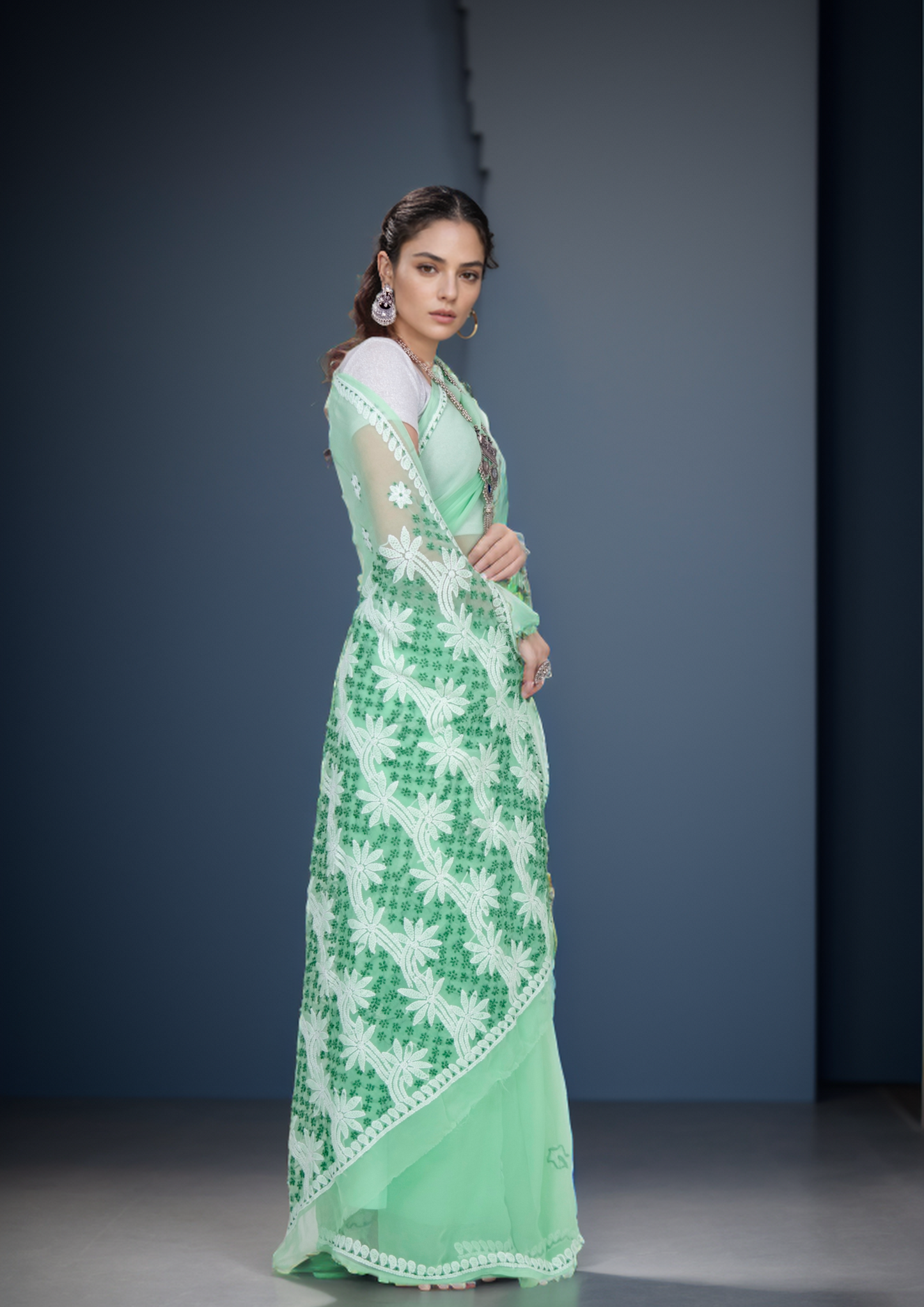 Pinaka - Fine Georgette Chikankari Sari
