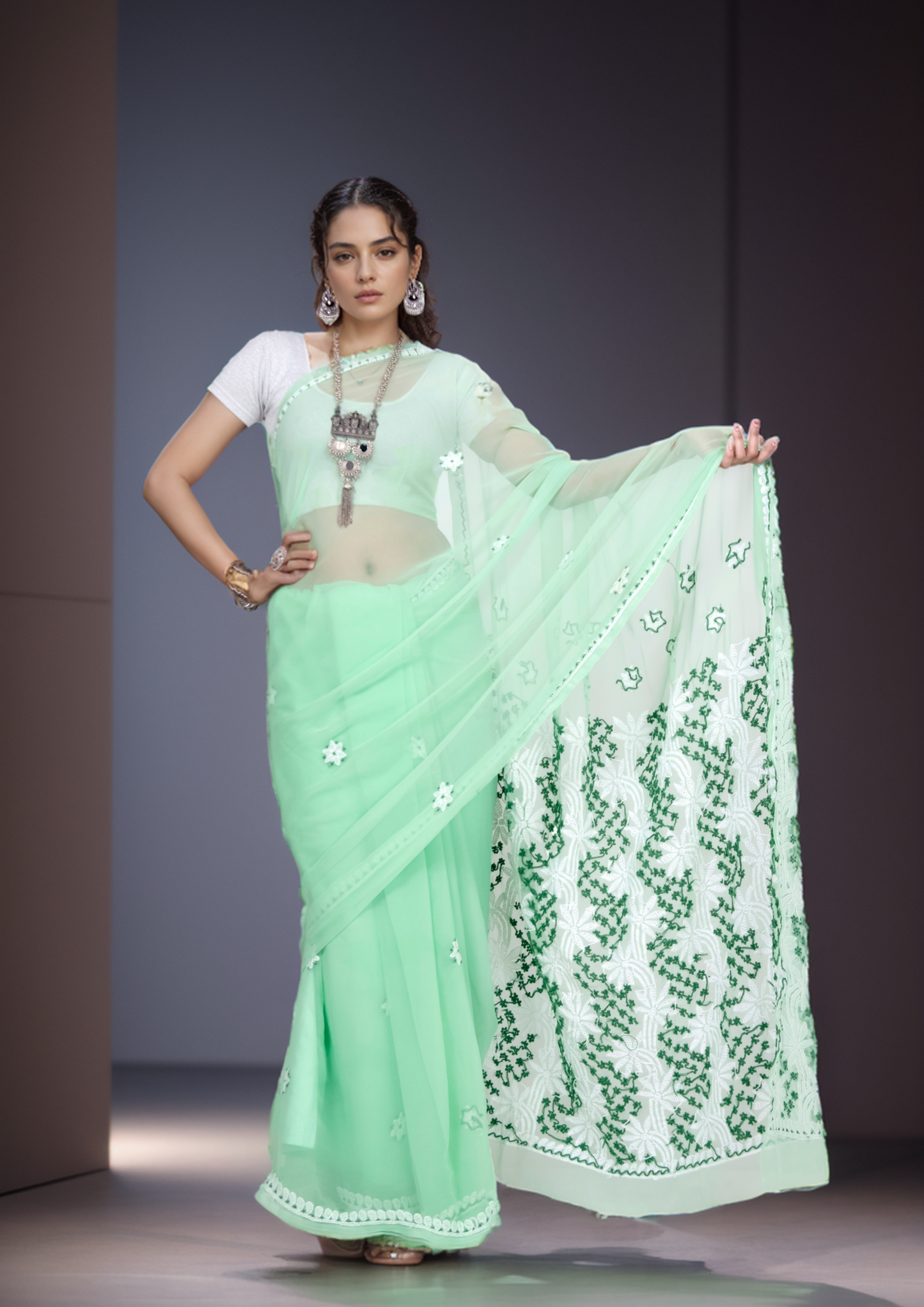 Pinaka - Fine Georgette Chikankari Sari