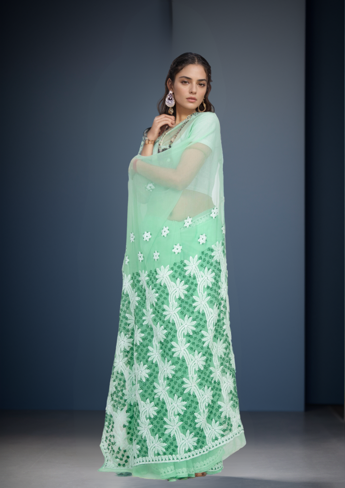 Pinaka - Fine Georgette Chikankari Sari