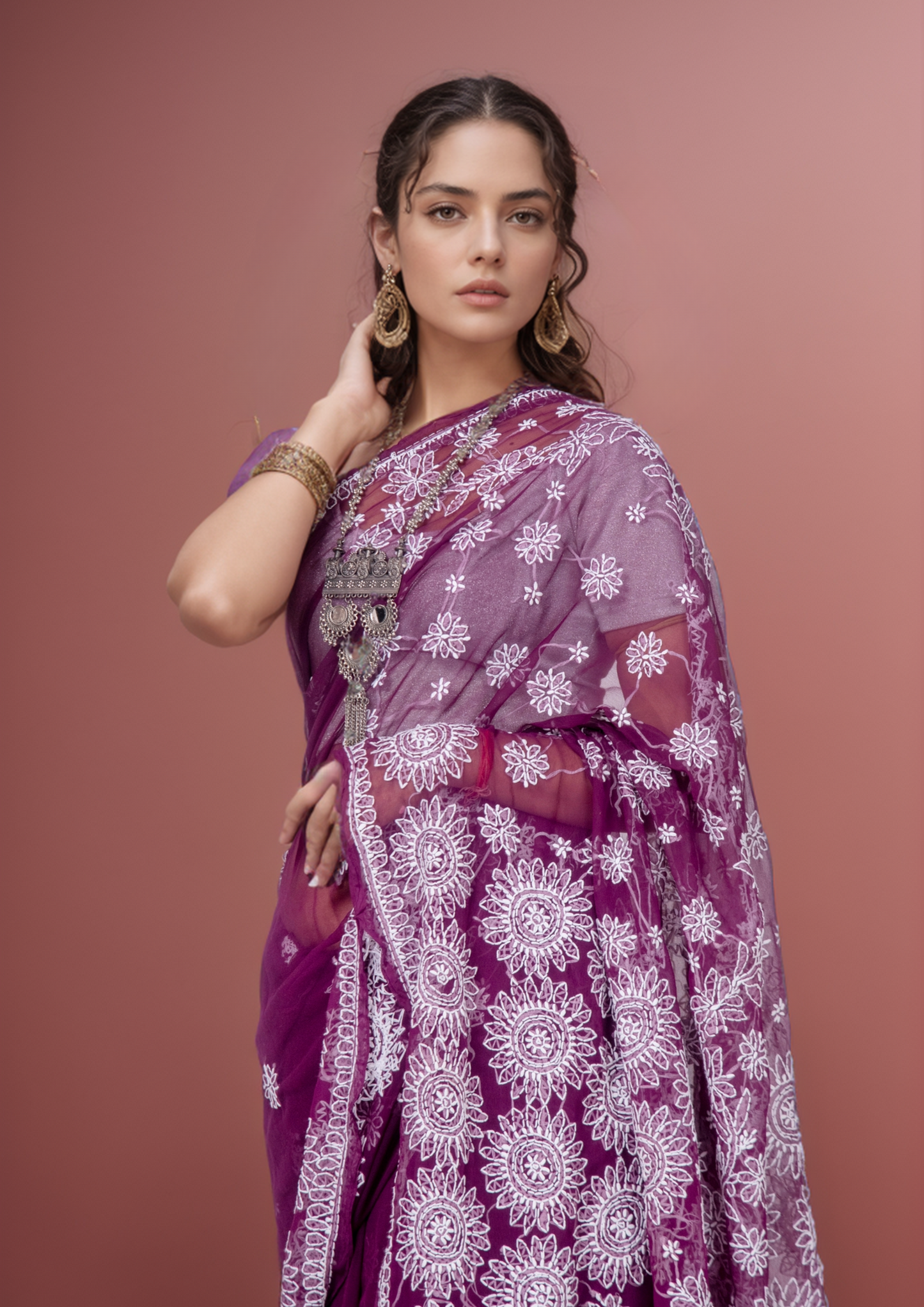 Pinaka - Fine Georgette Chikankari Sari