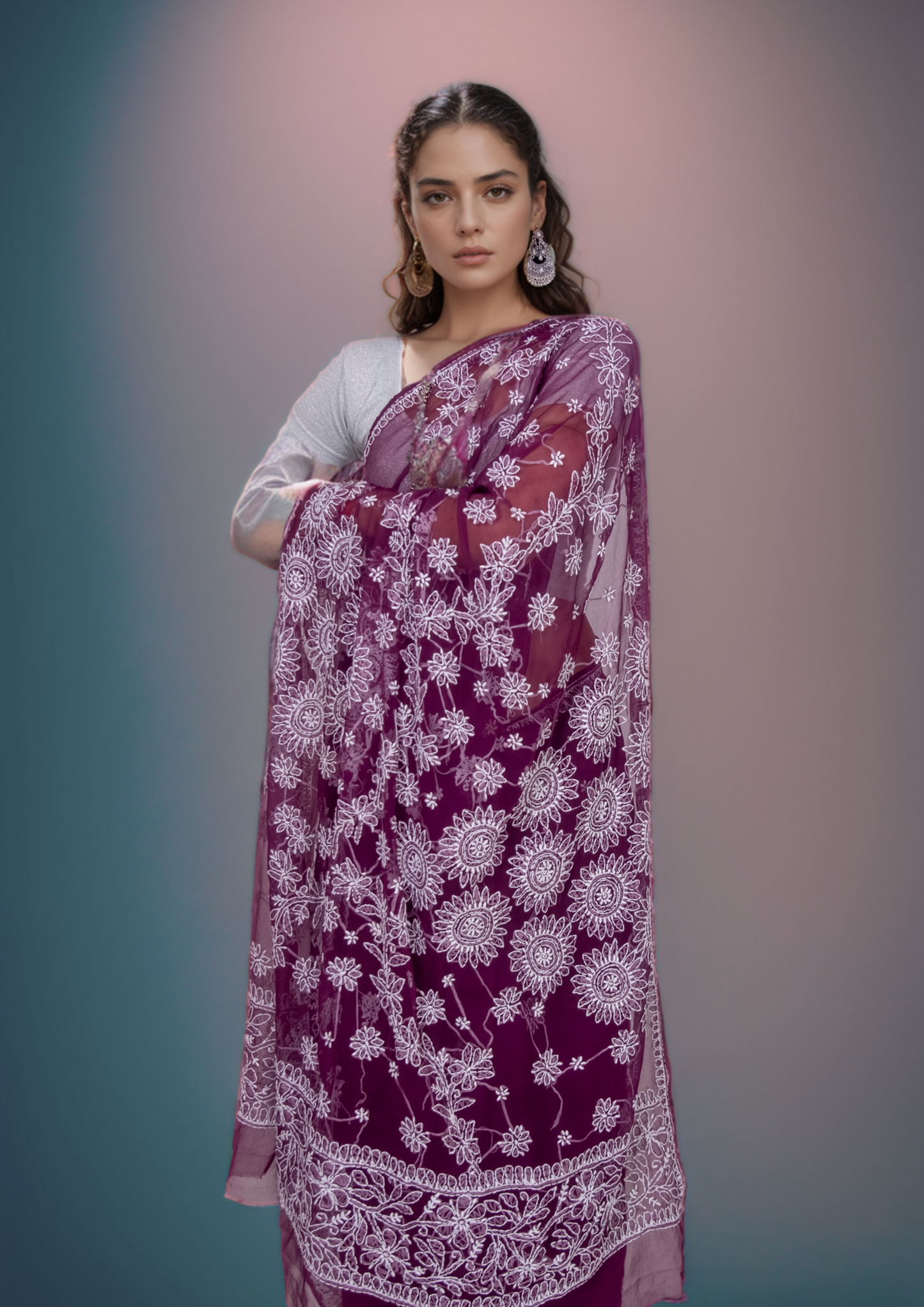 Pinaka - Fine Georgette Chikankari Sari