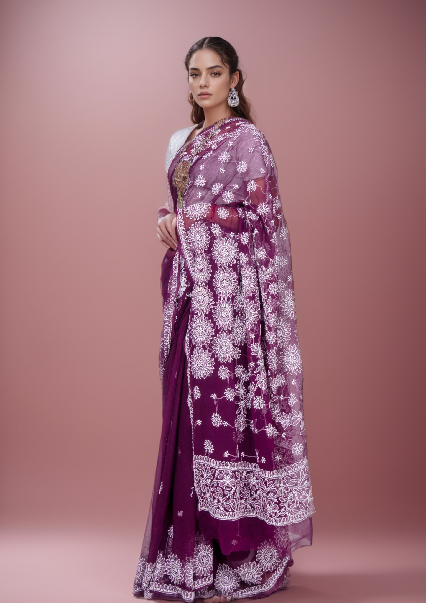 Pinaka - Fine Georgette Chikankari Sari