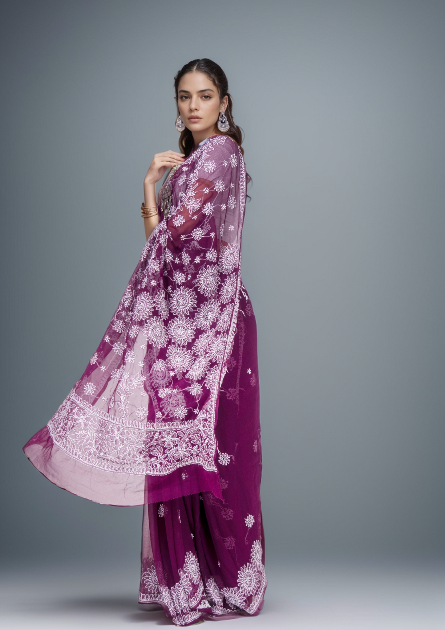 Pinaka - Fine Georgette Chikankari Sari